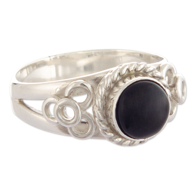 Obsidian cocktail ring, 'Gemstone Magic' - Peru Silver and Obsidian Single Stone Ring