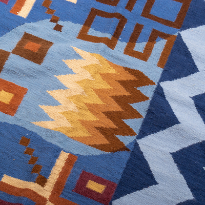 Wool rug, 'River Shapes' (6.5x5) - Wool Dyed Rug Hand Loomed with Geometric Motifs (6.5x5)