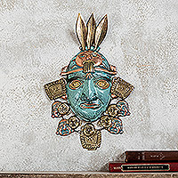 Dekorative Kupfermaske, „Inka-Held“ – Inka-dekorative Maske für die Wand, handgefertigt aus Kupfer in Peru