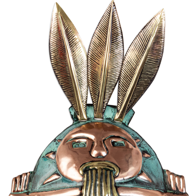 Máscara decorativa de cobre. - Máscara decorativa Inca para pared hecha a mano con cobre en Perú