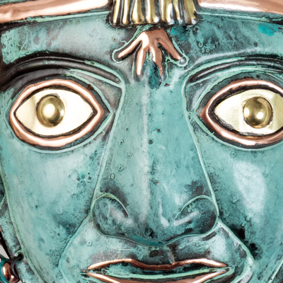 Máscara decorativa de cobre. - Máscara decorativa Inca para pared hecha a mano con cobre en Perú