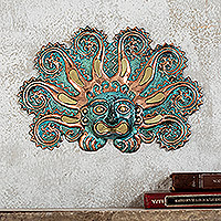 Máscara de cobre y bronce, 'Pulpo solar' - Máscara de pared decorativa peruana hecha a mano de cobre y bronce
