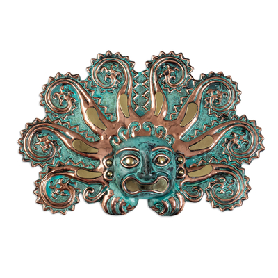 Copper and bronze mask, ‘Solar Octopus' - Handmade Peruvian Copper and Bronze Decorative Wall Mask