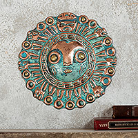 Mascara de cobre y bronce, 'Sol del Coricancha' - Mascara Peruana Artesanal de Pared en Cobre y Bronce
