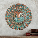 Copper and bronze mask, ‘Sun of Coricancha’ - Handcrafted Peruvian Wall Mask in Copper and Bronze