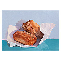 'Recién salido del horno' - Pintura fotorrealista de pan