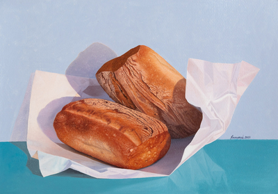 'Frisch aus dem Ofen' - Fotorealistische Malerei von Brot