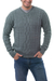 100% alpaca men's sweater, 'Dusty Blue' - Men's Blue Pullover Sweater Knit in Peru with 100% Alpaca (image 2a) thumbail