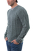 100% alpaca men's sweater, 'Dusty Blue' - Men's Blue Pullover Sweater Knit in Peru with 100% Alpaca (image 2b) thumbail