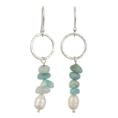 Handcrafted Amazonite and Cultured Pearl Dangle Earrings