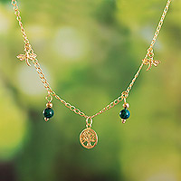 Gold-plated chrysocolla pendant necklace, 'Garden Dragonflies' - 18k Gold-Plated Chrysocolla Pendant Necklace from Peru