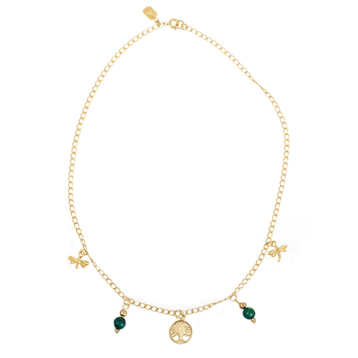Gold-plated chrysocolla pendant necklace, 'Garden Dragonflies' - 18k Gold-Plated Chrysocolla Pendant Necklace from Peru