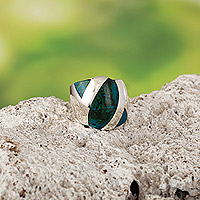 Chrysocolla band ring, 'Enclosing Winds' - 925 Sterling Silver Chrysocolla Band Ring Made in Peru
