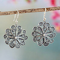 Sterling silver filigree dangle earrings, 'Antique Flowers'