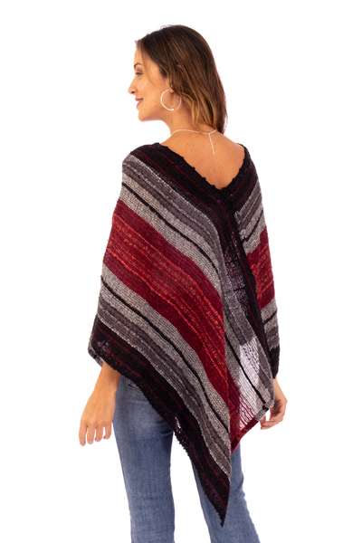 Baby alpaca blend poncho, 'Reds and Grays' - Poncho Handmade from Baby Alpaca Blend in Peru
