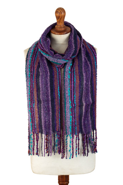 Baby alpaca blend scarf, ‘City Vibes’ - Handloomed Striped Baby Alpaca Blend Scarf from Peru