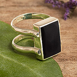 Onyx and Jasper Reversible Cocktail Ring from Peru, 'Gemstone Duality'