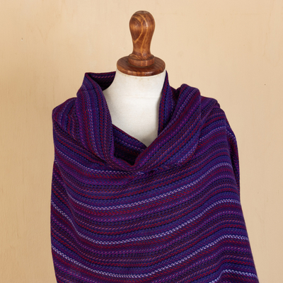 Schal aus Baby-Alpaka-Mischung - Gestreifter Schal aus einer Baby-Alpaka-Mischung in Violett, Fuchsia, Blau und Magenta