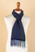 Baby alpaca blend scarf, 'Winds of the Andes' - Handloomed Unisex Baby Alpaca Blend Scarf in Blue (image 2b) thumbail