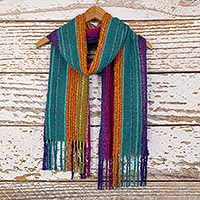 Schal aus Baby-Alpaka-Mischung, „Mountain Rainbow“ – mehrfarbig gestreifter, handgewebter Schal aus Baby-Alpaka-Mischung