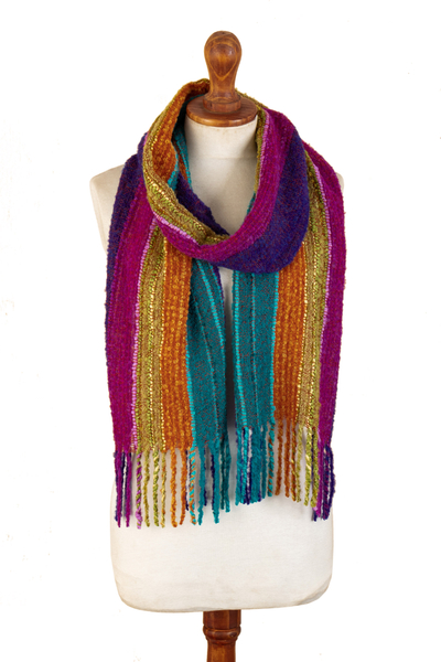 Multi-Color Striped Baby Alpaca Blend Hand-woven Scarf