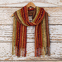 Baby alpaca blend scarf, 'Sunset on the Heights' - Unisex Striped Multicolored Baby Alpaca Blend Scarf
