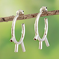 Sterling silver half-hoop earrings, 'Satellite Style' - Half-Hoop Earrings in Sterling Silver