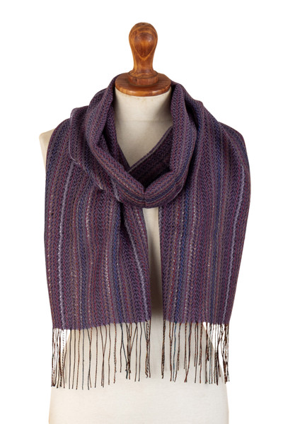 Baby alpaca blend scarf, 'Purple Blues' - Handloomed Striped Baby Alpaca Blend Scarf from Peru
