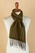 Baby alpaca blend scarf, 'Green Infinity' - Green Baby Alpaca Blend Hand-woven Striped Scarf from Peru