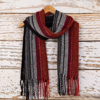 Baby alpaca blend scarf, 'Reds and Grays' - Red and Gray Baby Alpaca Blend Hand-woven Striped Scarf