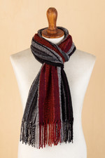 Baby alpaca blend scarf, 'Reds and Grays' - Hand-Woven Striped Red and Gray Baby Alpaca Blend Scarf