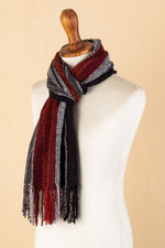 Baby alpaca blend scarf, 'Reds and Grays' - Hand-Woven Striped Red and Gray Baby Alpaca Blend Scarf