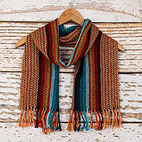 100% alpaca scarf, 'Andean Stripes' - Multicolored Striped Scarf Hand-woven with 100% Alpaca