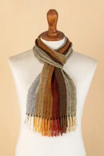 100% alpaca scarf, 'Eucalyptus Forest' - Multicolored Striped Scarf Hand-woven with 100% Alpaca