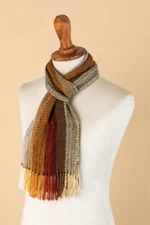 100% alpaca scarf, 'Eucalyptus Forest' - Multicolored Striped Scarf Hand-woven with 100% Alpaca