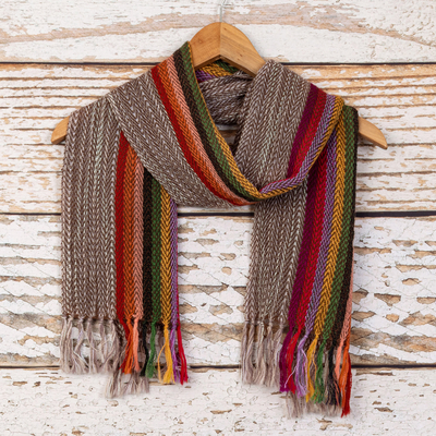 100% alpaca scarf, 'Rainbow in the Sky' - 100% Alpaca Hand-woven Multicolored Striped Scarf