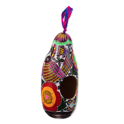 Pajarera de calabaza seca - Pajarera de calabaza seca tallada a mano y pintada a mano de Perú