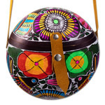 Gourd sling bag, 'Colorful Andean Journey' - Peruvian Hand-Carved Gourd Sling Bag with Leather Accents