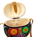 Gourd sling bag, 'Colorful Andean Journey' - Peruvian Hand-Carved Gourd Sling Bag with Leather Accents