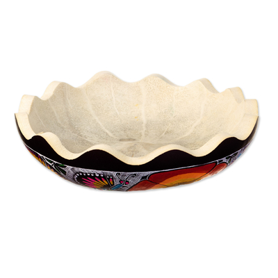 Dried gourd catchall, 'Multicolor Flight' - Hand-carved Hand-painted Dried Gourd Catchall from Peru