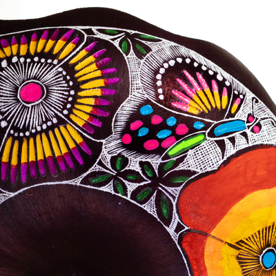 Dried gourd catchall, 'Multicolour Flight' - Hand-carved Hand-painted Dried Gourd Catchall from Peru