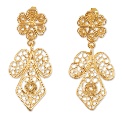 18k Gold-Plated Bronze Filigree Floral Earrings from Peru