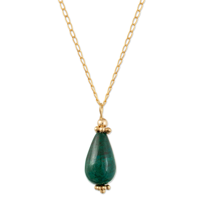 18k Gold-Plated Chrysocolla Pendant Necklace from Peru