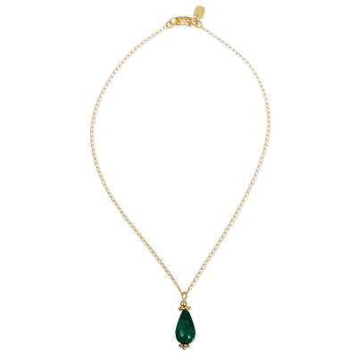 Chrysocolla pendant necklace, 'Nature's Green Drop' - 18k Gold-Plated Chrysocolla Pendant Necklace from Peru