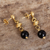Pendientes colgantes de obsidiana bañados en oro - Aretes colgantes chapados en oro de 18 ky obsidiana de Perú