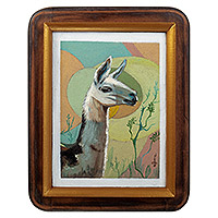 'Alpaca in Profile II' - Framed Acrylic Painting of Alpaca