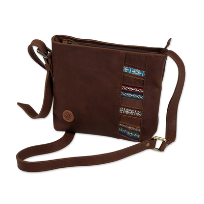Leather shoulder bag, 'Sunday Walk' - Peruvian Artisan Crafted Brown Leather Shoulder Bag