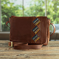 Leather shoulder bag, 'Memorable Walk' - Artisan Crafted Brown Leather Shoulder Bag from Peru