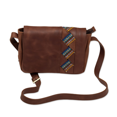 Artisan Crafted Brown Leather Shoulder Bag from Peru