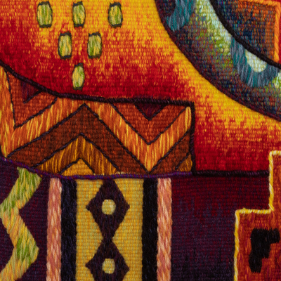 Alpaca blend tapestry, 'Inca Cross' - Hand Woven Chakana Motif Alpaca Blend Tapestry from Peru